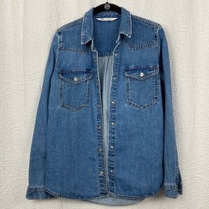 Zara Medium Blue Denim Button-Front Shirt